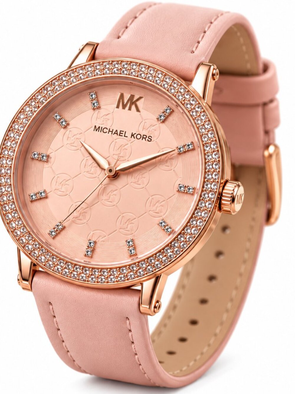 Michael Kors MK7552 Women’s Rose Gold-Tone Watch – Blush Pink Strap & Crystal Be